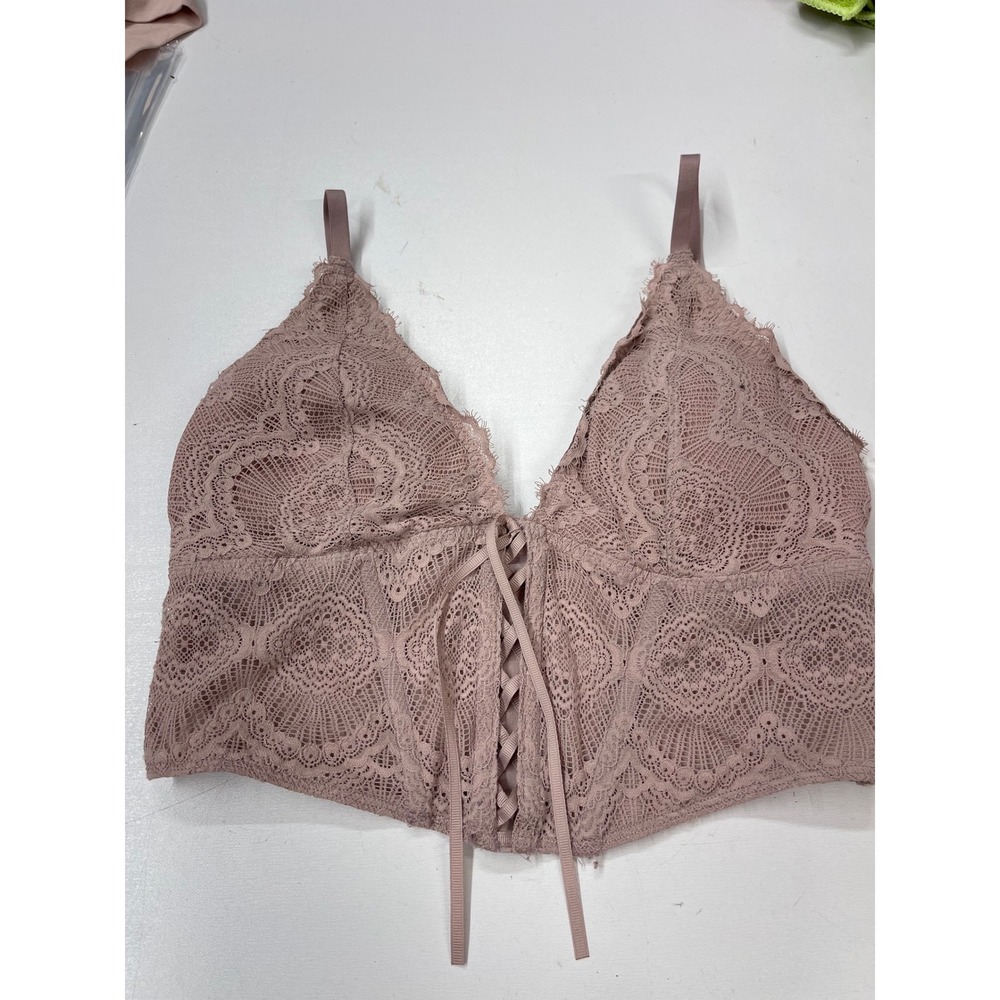 Gilly Hicks Lace Up Front Longline Bralette Dusty Rose Mauve Medium M